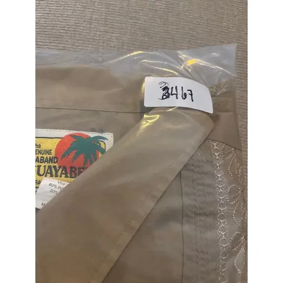 Haband Guayabera Men XL Brown Full Zip Floral Embroider Tropical Caribbean Shirt - Picture 7 of 7